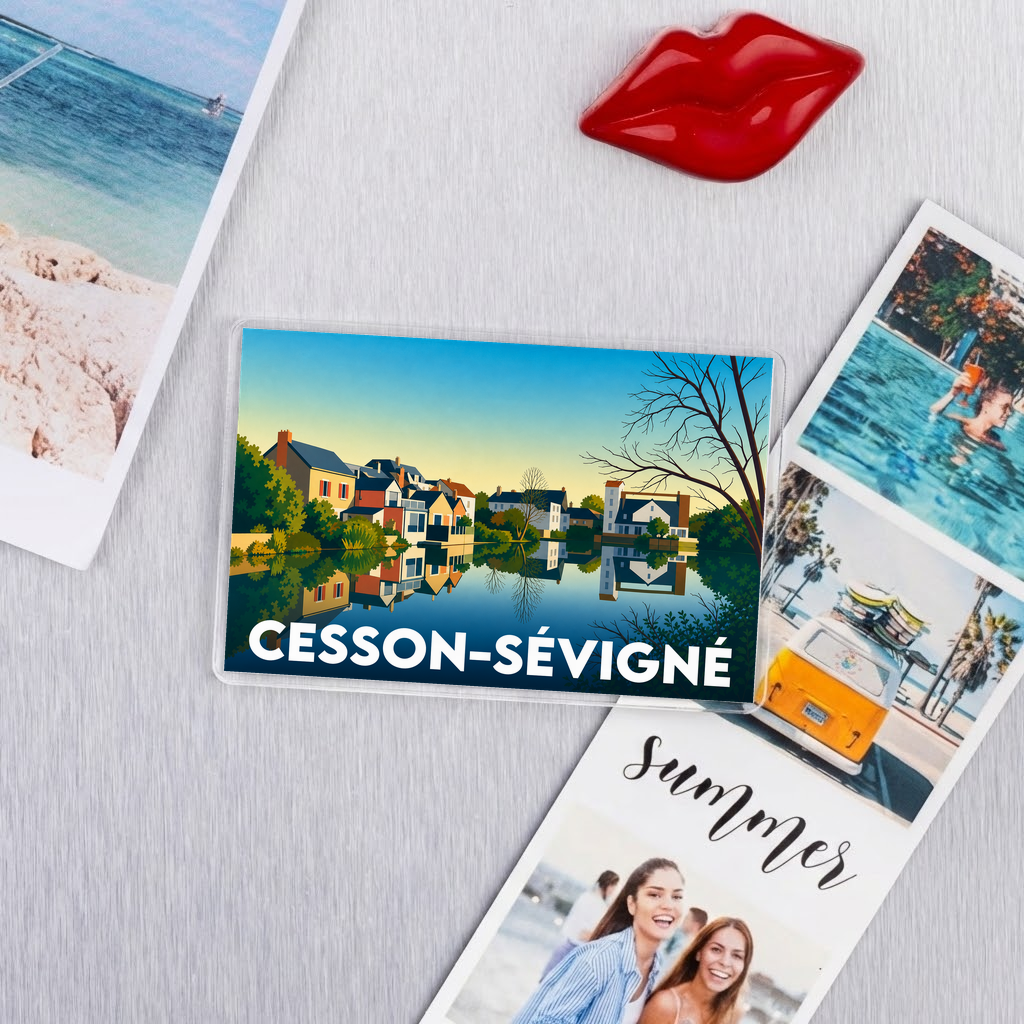Magnet souvenir de la ville de Cesson-Sévigné avec une illustration stylisée.