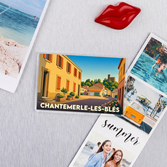 Magnet souvenir de la ville de Chantemerle-les-Blés avec une illustration stylisée.
