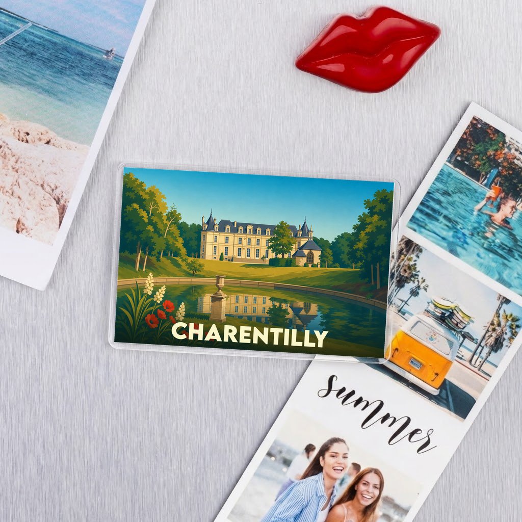 Magnet souvenir de la ville de Charentilly avec une illustration stylisée d'un château.