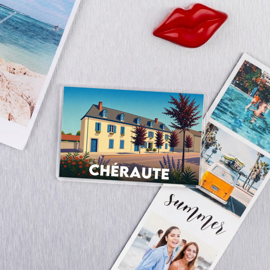 Magnet souvenir de la ville de Chéraute avec une illustration stylisée.