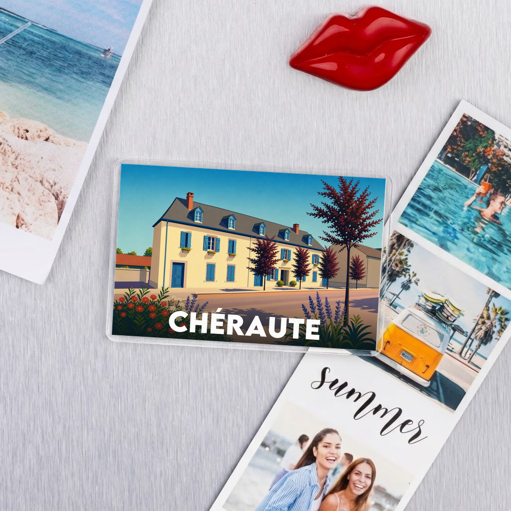 Magnet souvenir de la ville de Chéraute avec une illustration stylisée.