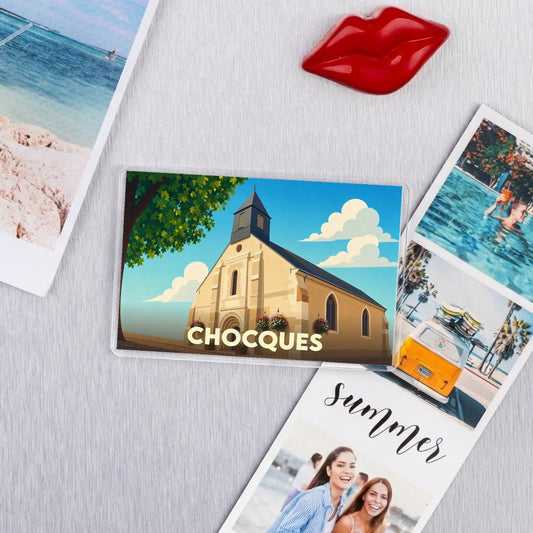 Magnat souvenir de la ville de Chocques avec une illustration stylisée de son église.