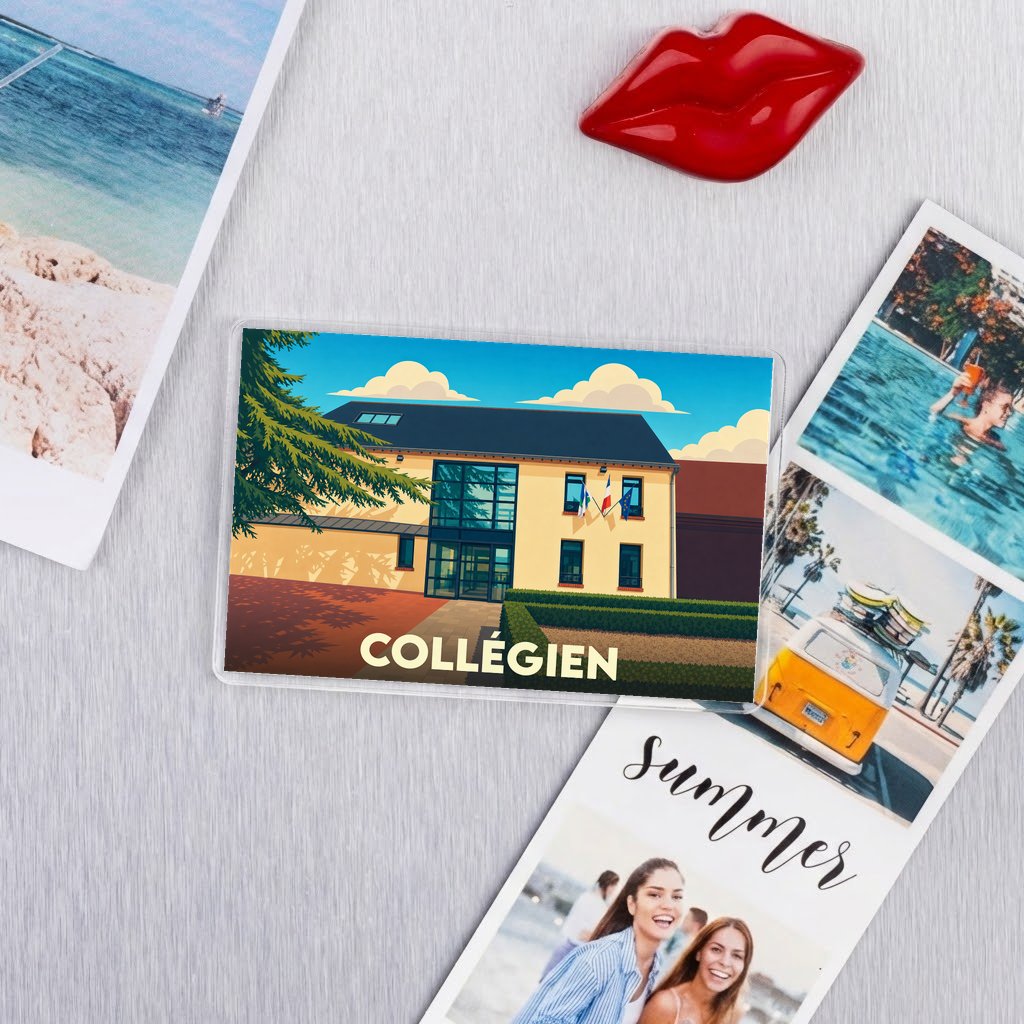 Magnet souvenir de la ville de Collégien avec une illustration stylisée de la mairie.