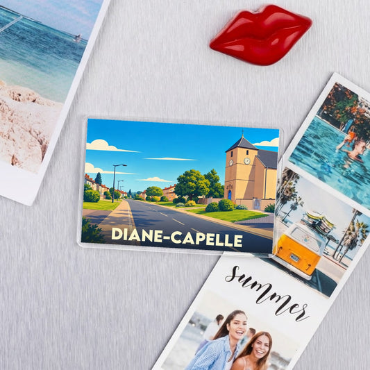 Magnet souvenir de la ville de Diane-Capelle avec une illustration stylisée.
