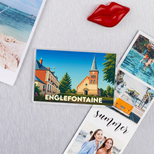 Magnet souvenir de la ville de Englefontaine avec une illustration stylisée.