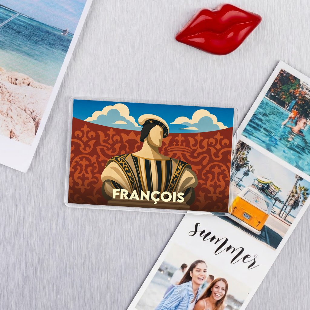 Magnet souvenir de la ville de François avec une illustration stylisée.
