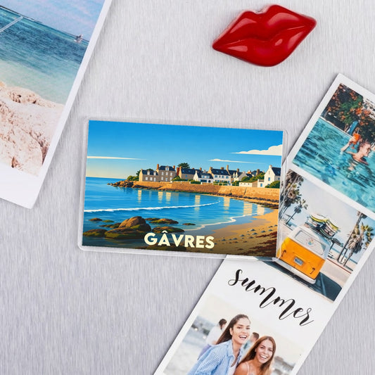 Magnet souvenir de la ville de Gâvres avec une illustration stylisée.