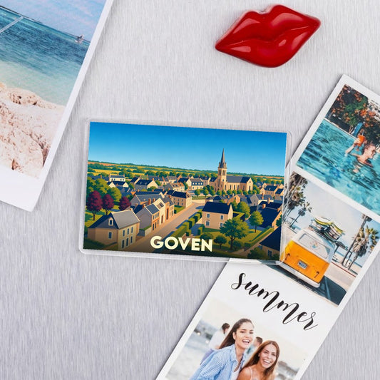 Magnet souvenir de la ville de Goven avec une illustration stylisée.