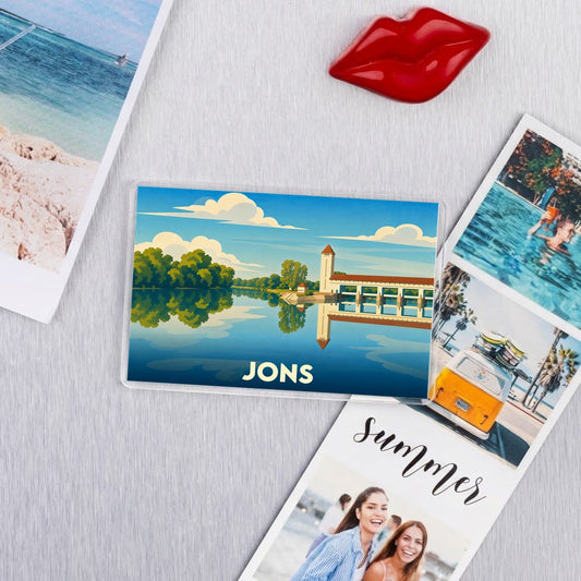 Magnat souvenir de la ville de Jons avec une illustration stylisée.