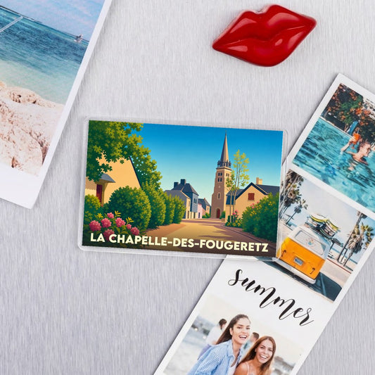 Magnet souvenir de la ville de La Chapelle-des-Fougeretz avec une illustration stylisée.