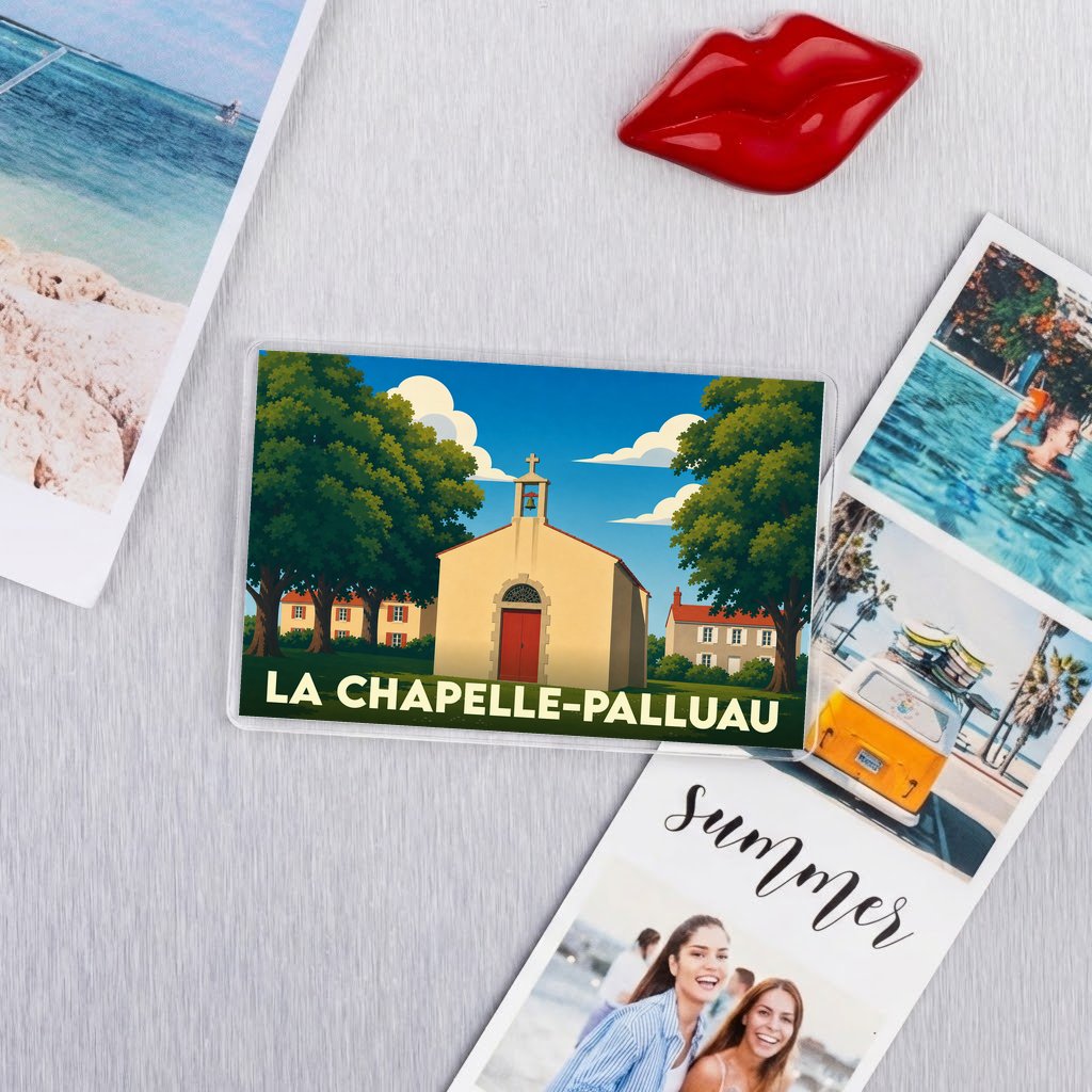 Magnet souvenir de la ville de La Chapelle-Palluau avec une illustration stylisée.