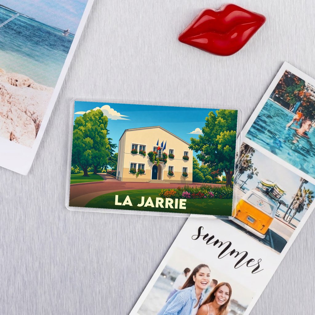 Magnet souvenir de la ville de La Jarrie avec une illustration stylisée.