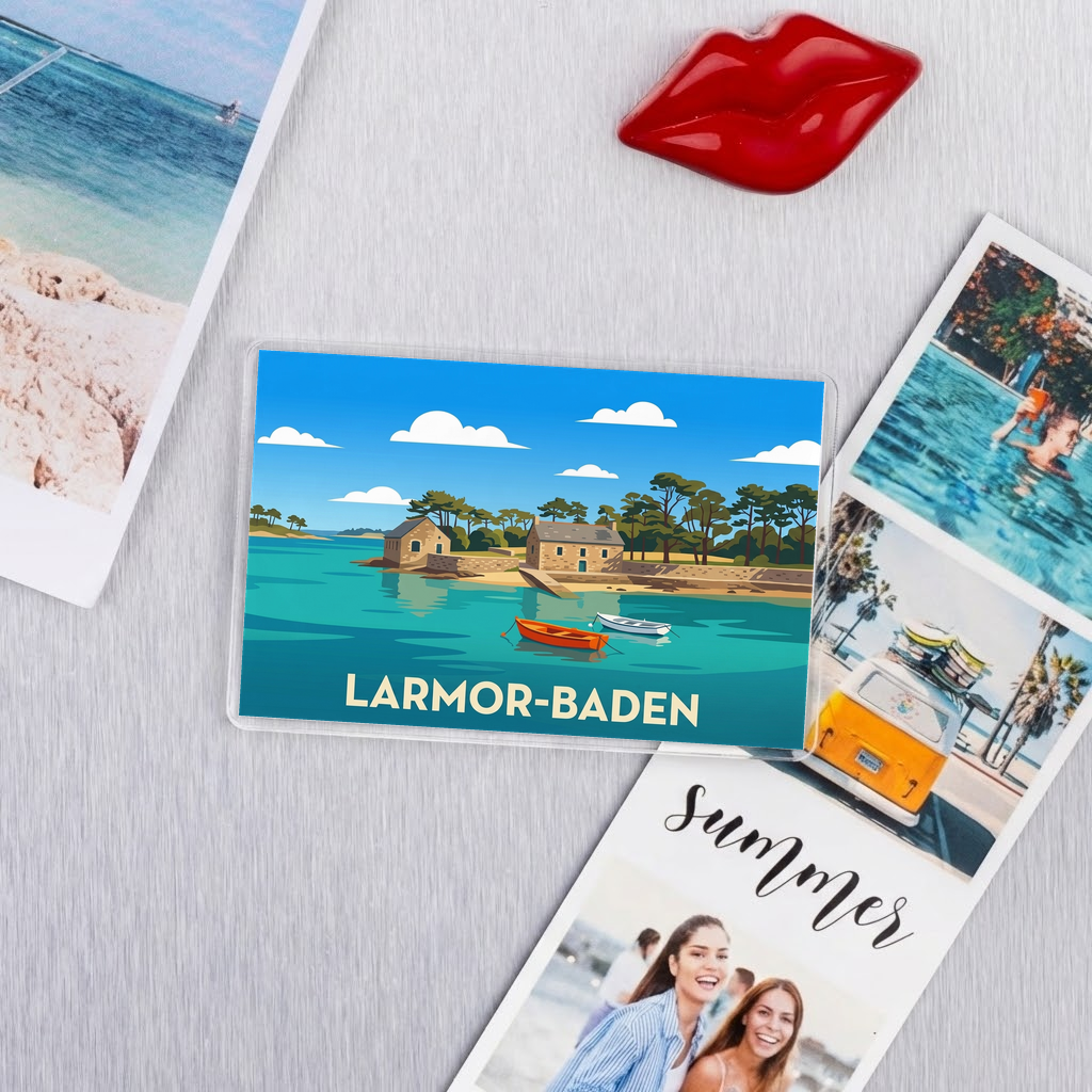 Magnet souvenir de la ville de Larmor-Baden avec une illustration stylisée.