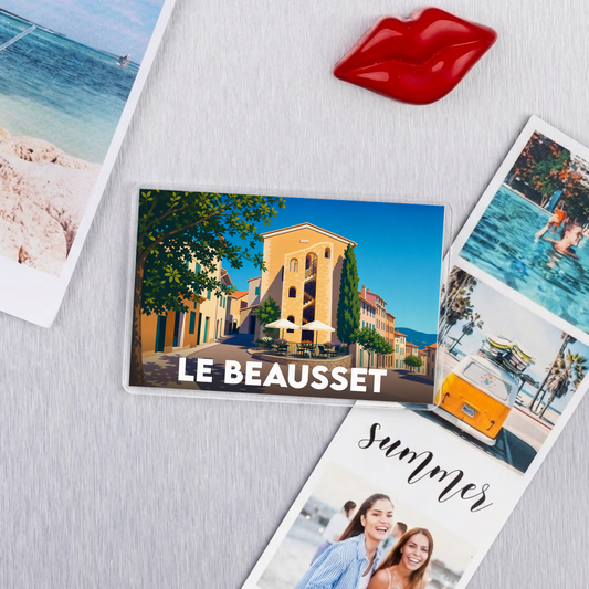 Magnet souvenir de la ville de Le Beausset avec une illustration stylisée.