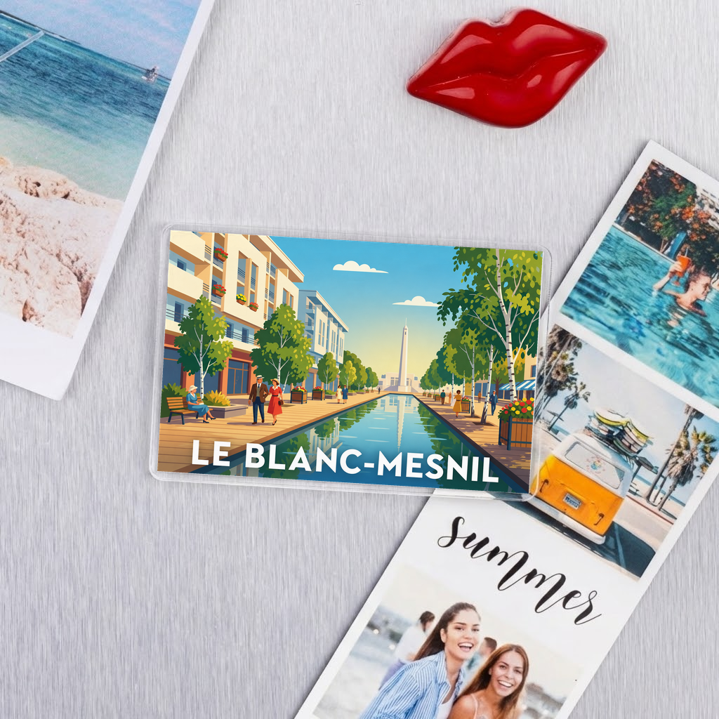 Magnet souvenir de la ville de Le Blanc-Mesnil avec une illustration stylisée.