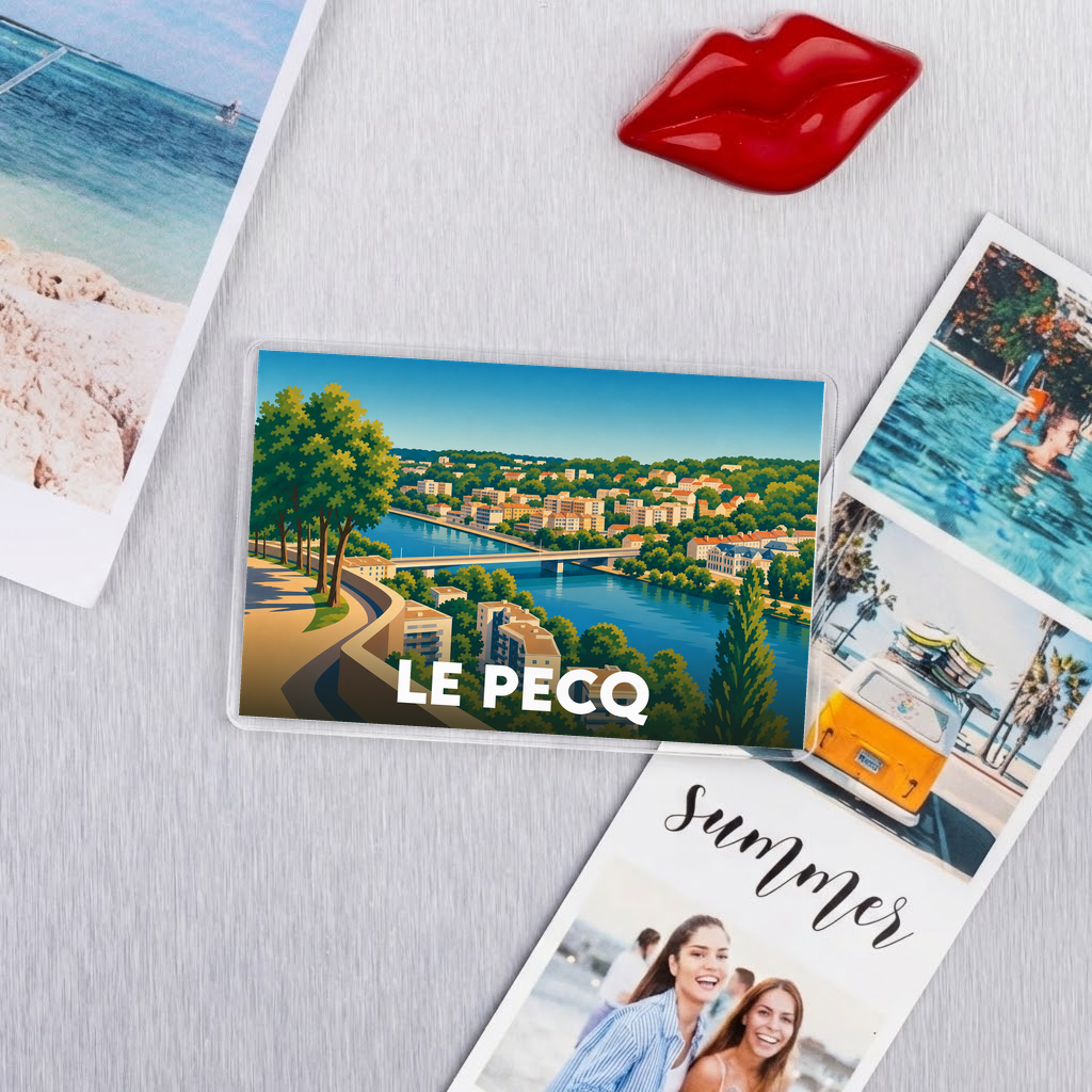 Magnet souvenir de la ville de Le Pecq avec une illustration stylisée.