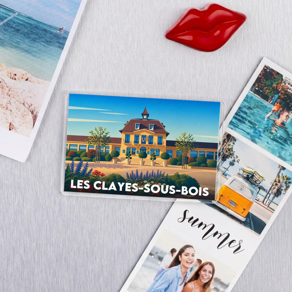 Magnet souvenir de la ville de Les Clayes-sous-Bois avec une illustration stylisée.