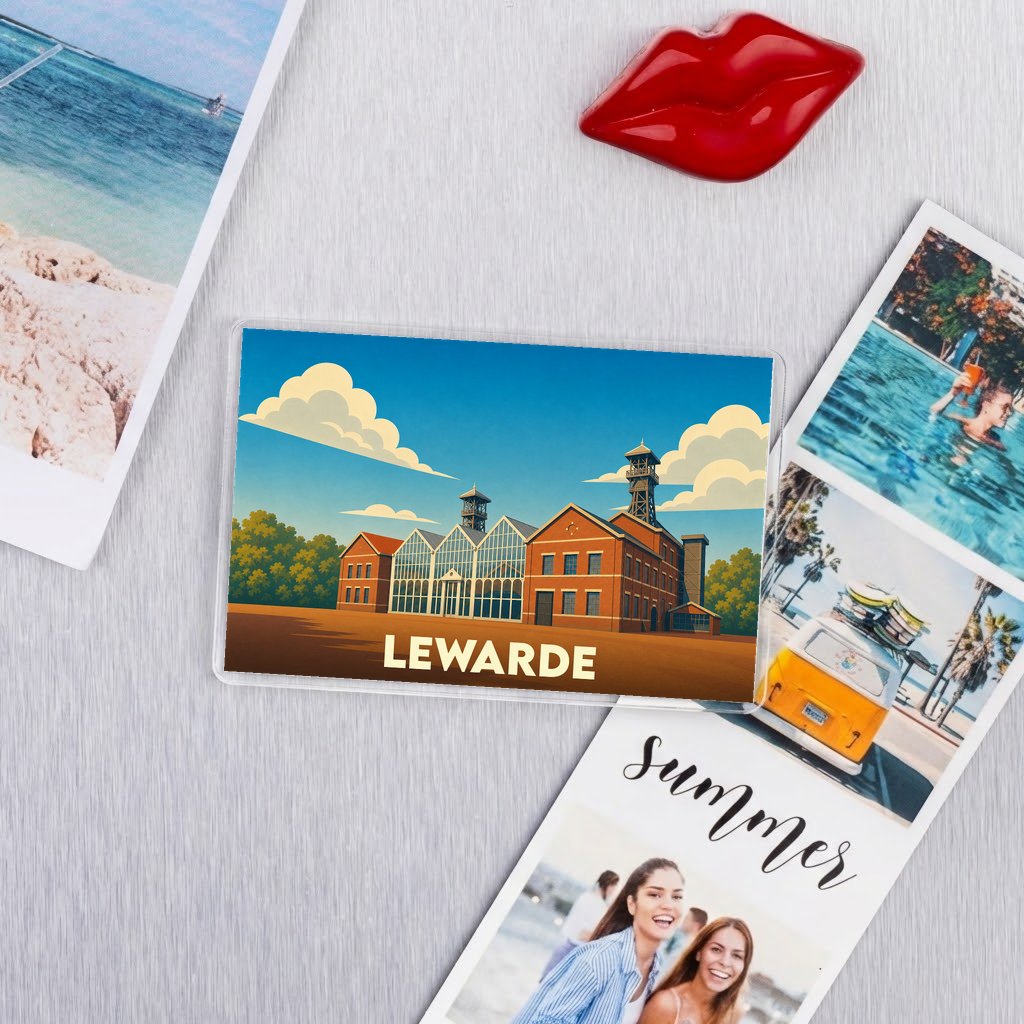 Magnet souvenir de la ville de Lewarde avec une illustration stylisée de son patrimoine minier.