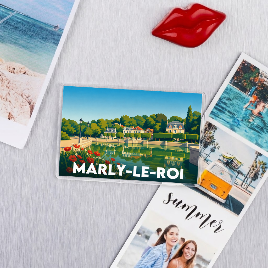 Magnet souvenir de la ville de Marly-le-Roi avec une illustration stylisée.