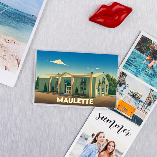 Magnet souvenir de la ville de Maulette avec une illustration stylisée.