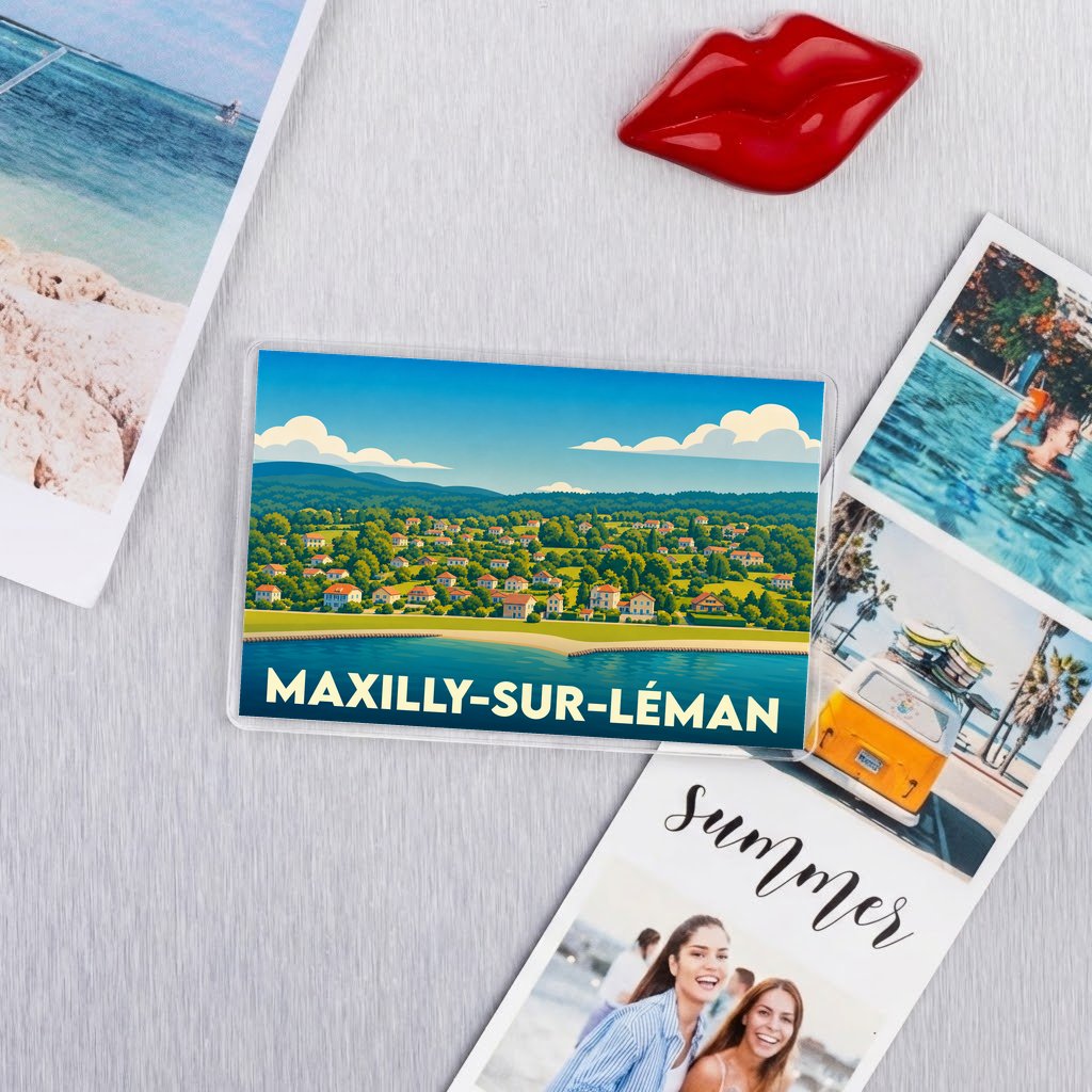 Magnet souvenir de la ville de Maxilly-sur-Léman avec une illustration stylisée.