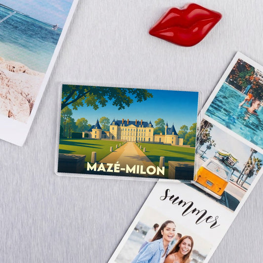 Magnet souvenir de la ville de Mazé-Milon avec une illustration stylisée de son château.
