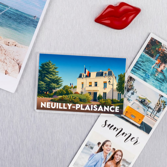 Magnet souvenir de la ville de Neuilly-Plaisance avec une illustration stylisée.