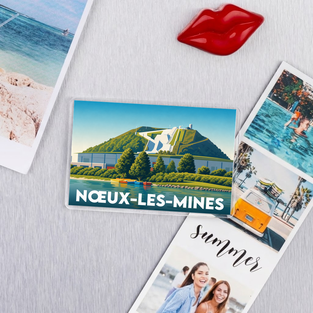 Magnet souvenir de la ville de Nœux-les-Mines avec une illustration stylisée.