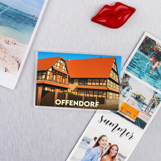 Magnet souvenir de la ville de Offendorf avec une illustration stylisée.