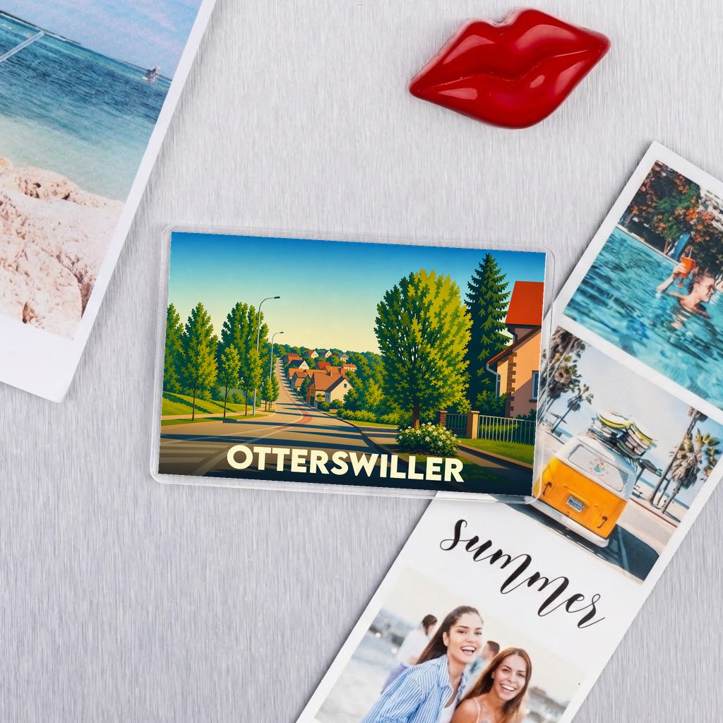Magnet souvenir de la ville de Otterswiller avec une illustration stylisée.