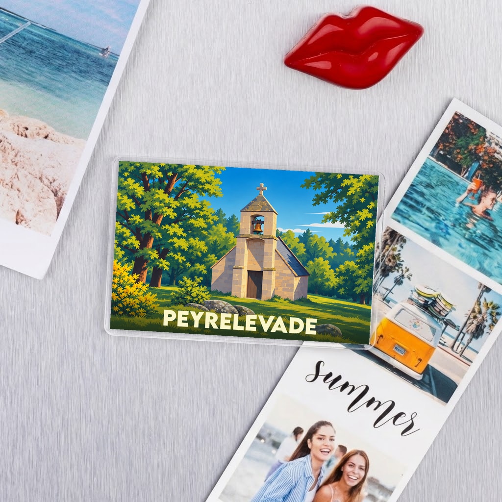 Magnat souvenir de la ville de Peyrelevade avec une illustration stylisée de sa chapelle.