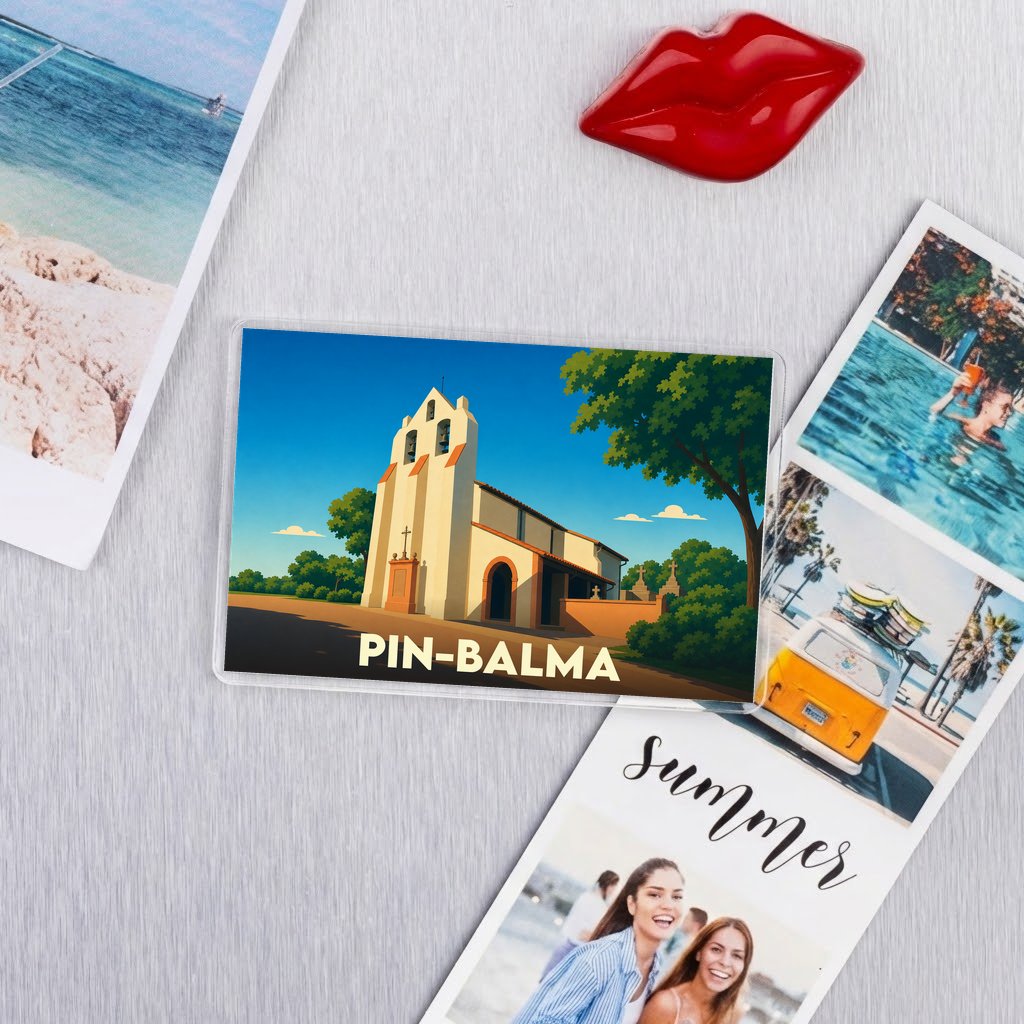 Magnet souvenir de la ville de Pin-Balma avec une illustration stylisée.