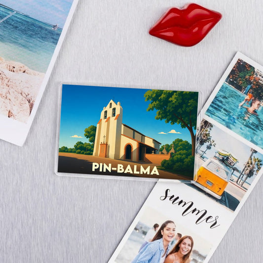 Magnet souvenir de la ville de Pin-Balma avec une illustration stylisée.