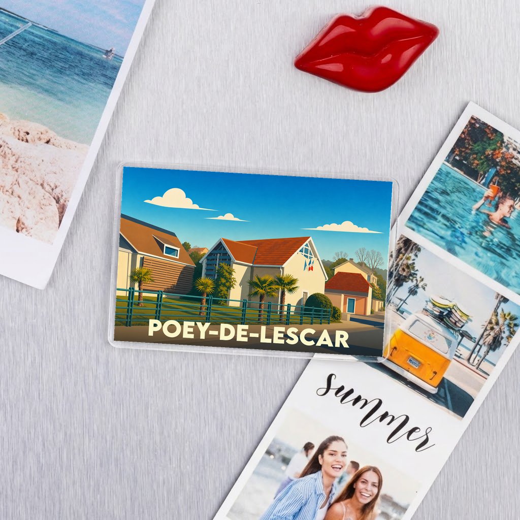 Magnet souvenir de la ville de Poey-de-Lescar avec une illustration stylisée.