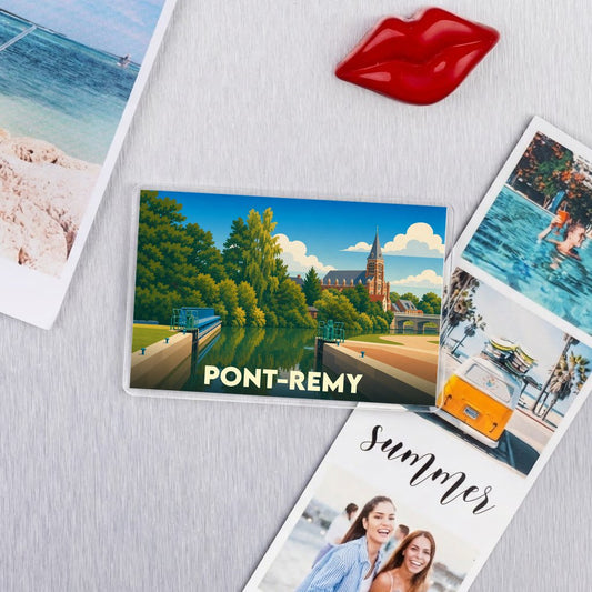 Magnet souvenir de la ville de Pont-Remy avec une illustration stylisée.