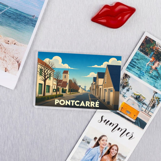 Magnet souvenir de la ville de Pontcarré avec une illustration stylisée.