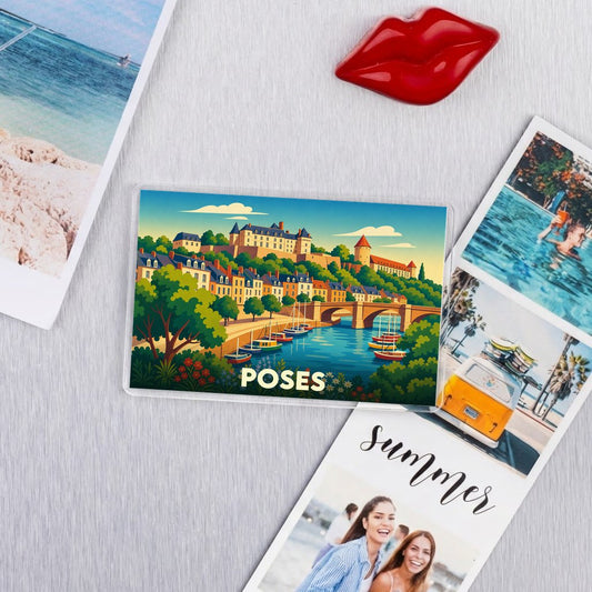 Magnat souvenir de la ville de Poses avec une illustration stylisée.