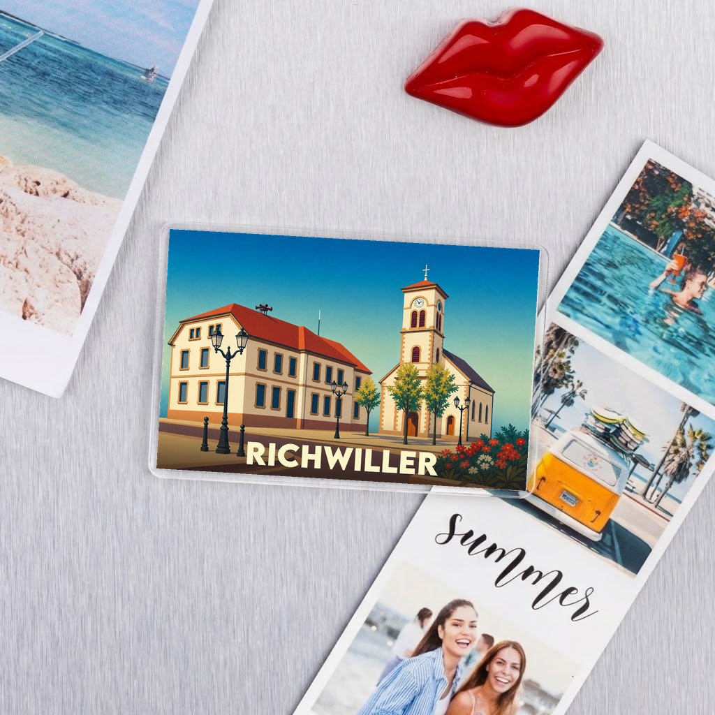 Magnet souvenir de la ville de Richwiller avec une illustration stylisée.