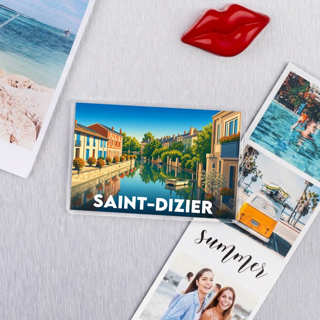 Magnet souvenir de la ville de Saint-Dizier avec une illustration stylisée.