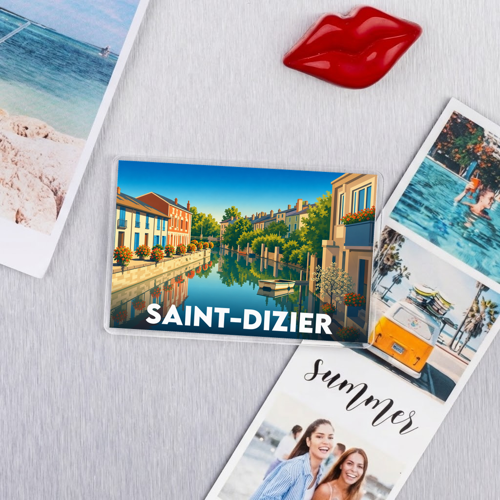 Magnet souvenir de la ville de Saint-Dizier avec une illustration stylisée.