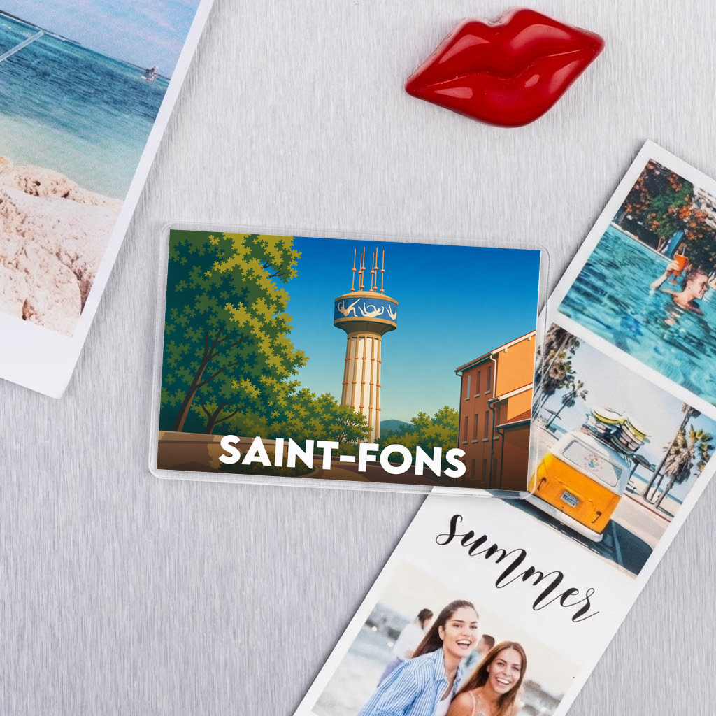Magnet souvenir de la ville de Saint-Fons avec une illustration stylisée.