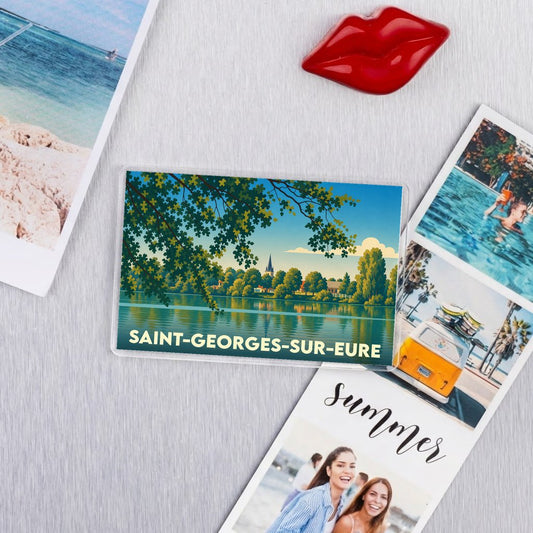 Magnet souvenir de Saint-Georges-sur-Eure avec une illustration stylisée du bord de l'Eure.