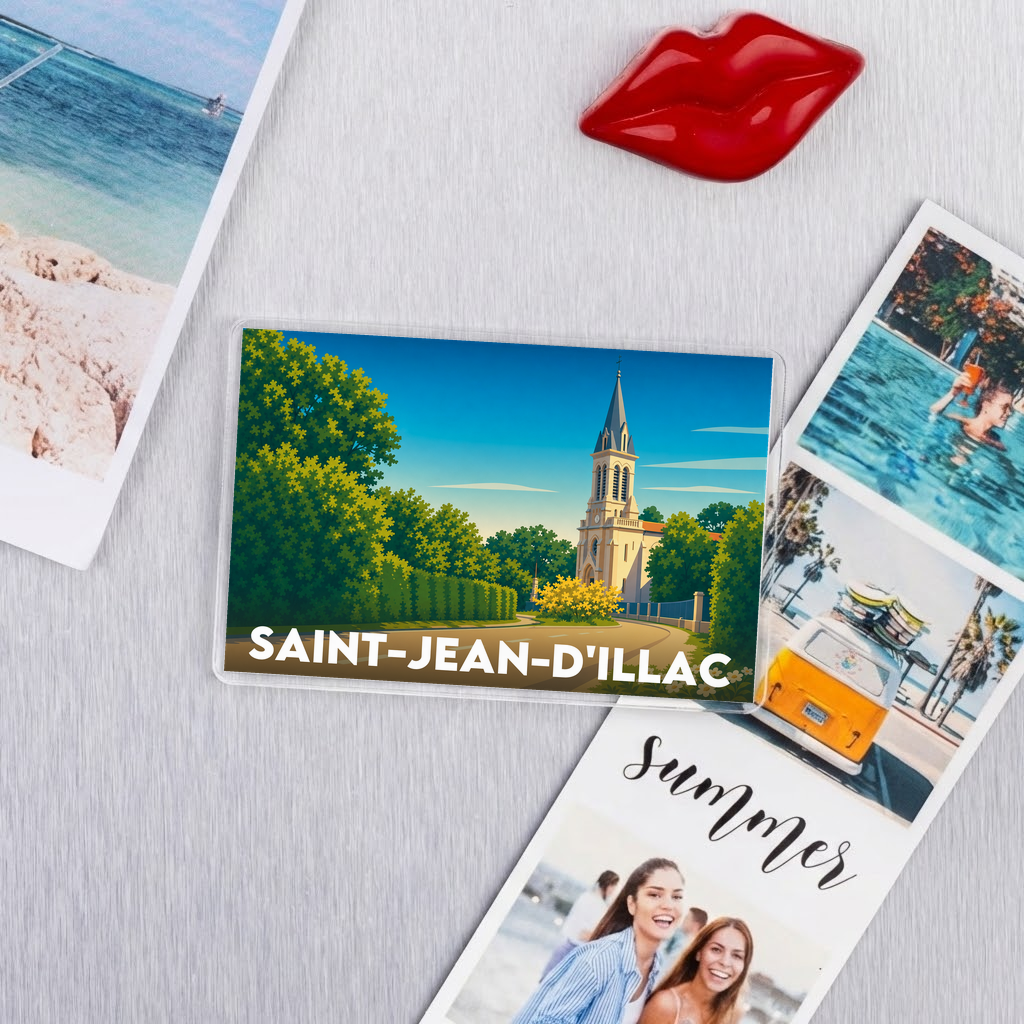 Magnet souvenir de la ville de Saint-Jean-d'Illac avec une illustration stylisée.