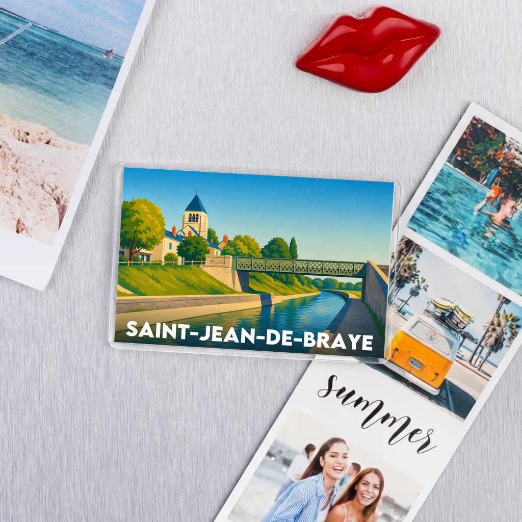 Magnet souvenir de la ville de Saint-Jean-de-Braye avec une illustration stylisée.