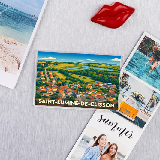 Magnet souvenir de la ville de Saint-Lumine-de-Clisson avec une illustration stylisée.