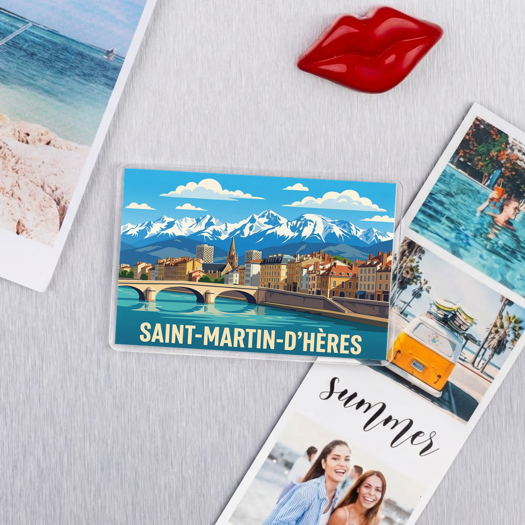 Magnet souvenir de la ville de Saint-Martin-d'Hères avec une illustration stylisée.