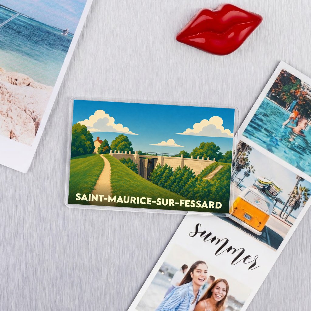 Magnet souvenir de la ville de Saint-Maurice-sur-Fessard avec une illustration stylisée.