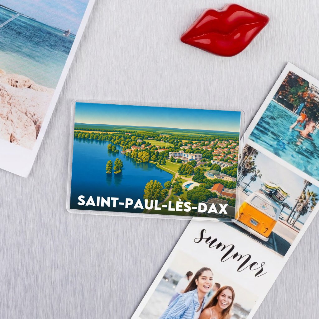 Magnet souvenir de la ville de Saint-Paul-lès-Dax avec une illustration stylisée.