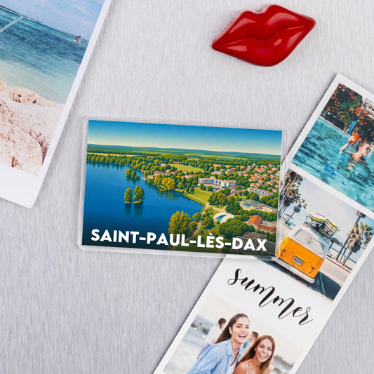 Magnet souvenir de la ville de Saint-Paul-lès-Dax avec une illustration stylisée.