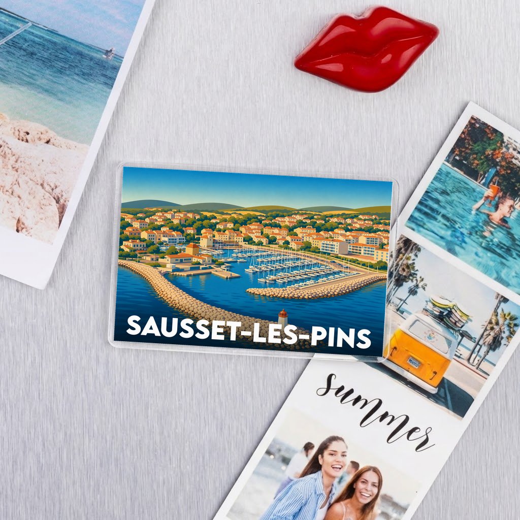 Magnat souvenir de la ville de Sausset-les-Pins avec une illustration stylisée de son port.